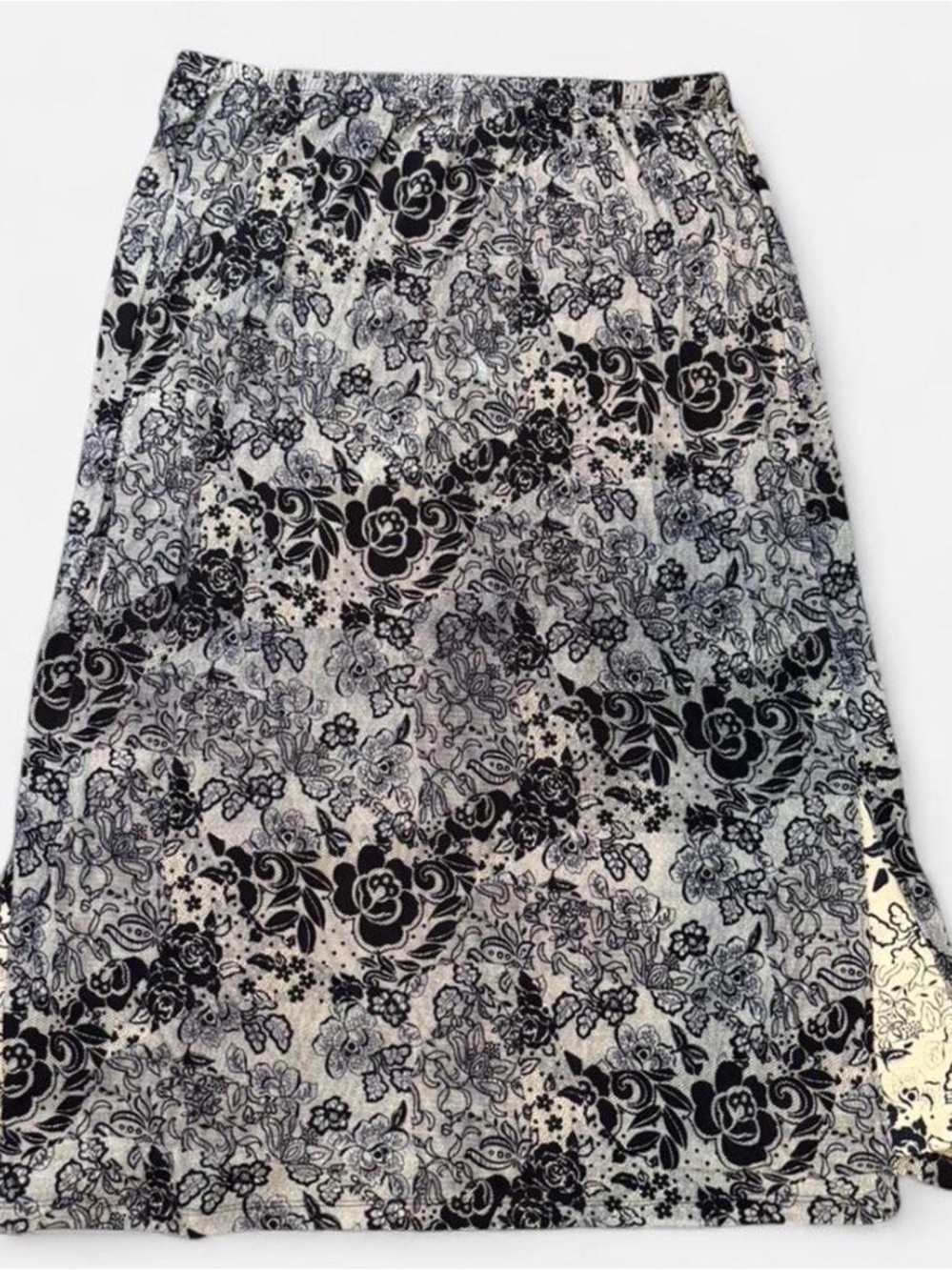 Vintage Fashion Bug Black and White Floral Maxi Skirt